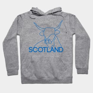 Scottish Highland Cow Continuous Line Drawing (Blue) Hoodie